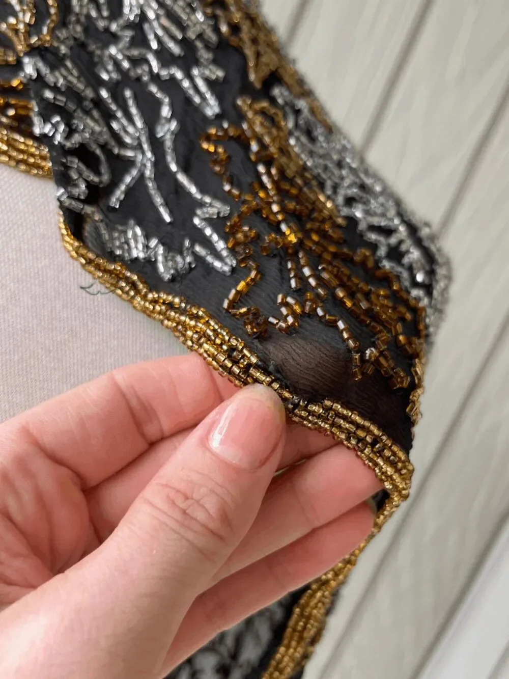 $$ Beaded Autumn Leaves Scarf Wrap Witchy Halloween Evening